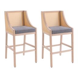 Kabinet UK 2 Pcs Natural Rattan Bar Stools with Backrest