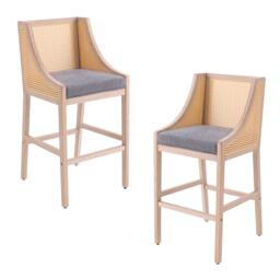 Kabinet UK 2 Pcs Natural Rattan Bar Stools with Backrest - thumbnail 4