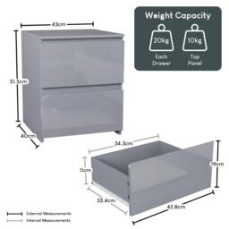 Lassic Glinton High Gloss 2 Drawer Bedside Table Chest - thumbnail 2