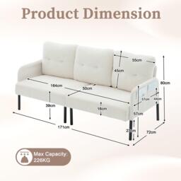 Urban Meuble Modern Corduroy 3-Seater Sofa with Pockets - thumbnail 6