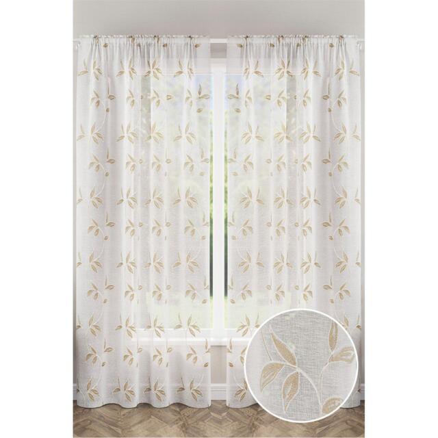 Enhanced Living Oasis Embroidered Leaf Design Voile Panels - Pair - image 1