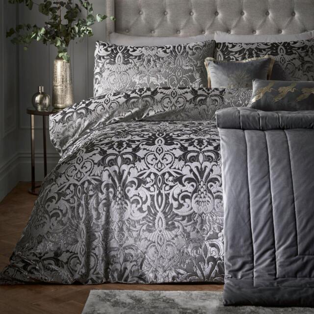 Laurence Llewelyn-Bowen Firenza Velvet Damask Duvet Cover Set in Silver - image 1