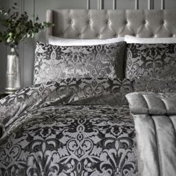 Laurence Llewelyn-Bowen Firenza Velvet Damask Duvet Cover Set in Silver - thumbnail 2