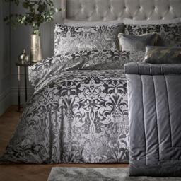 Laurence Llewelyn-Bowen Firenza Velvet Damask Duvet Cover Set in Silver - thumbnail 1