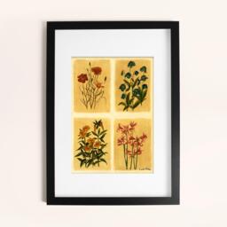 Laura Ashley Antique Flowers Print in a Black Frame