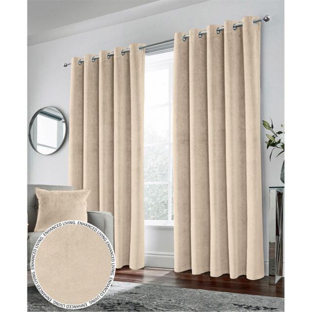 Enhanced Living Hampton Cream Velvet Blackout Thermal Ring Curtain - image 1