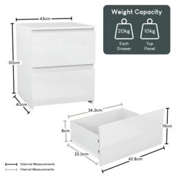 Lassic Glinton High Gloss 2 Drawer Bedside Table Chest - thumbnail 2