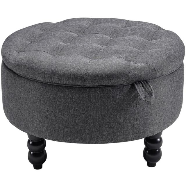 Kabinet UK Linen Round Storage Ottoman with Tray Top Table - image 1