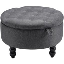 Kabinet UK Linen Round Storage Ottoman with Tray Top Table