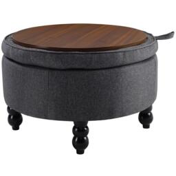 Kabinet UK Linen Round Storage Ottoman with Tray Top Table - thumbnail 3