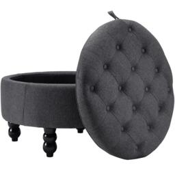 Kabinet UK Linen Round Storage Ottoman with Tray Top Table - thumbnail 2