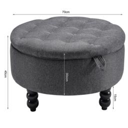 Kabinet UK Linen Round Storage Ottoman with Tray Top Table - thumbnail 8