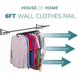 House of Home 6ft Wall Mounted Garment Rail - thumbnail 5