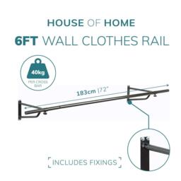 House of Home 6ft Wall Mounted Garment Rail - thumbnail 2