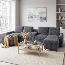 Urban Meuble Corduroy Sectional Sofa with Storage Ottomans - thumbnail 2