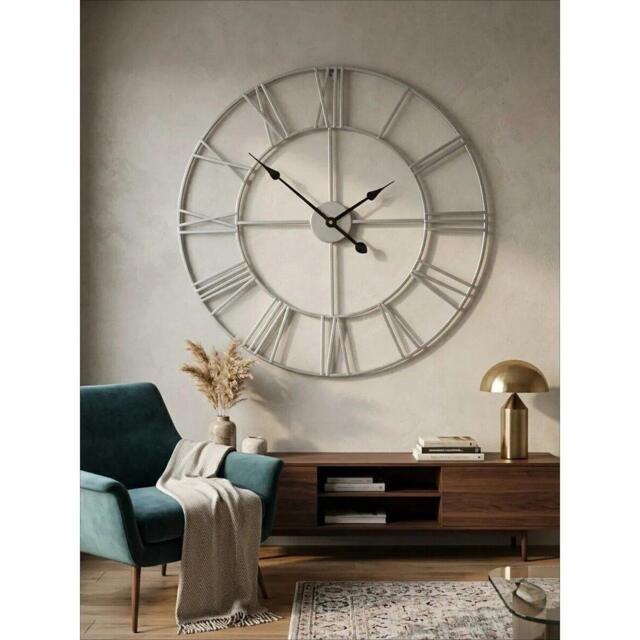Interiors by Premier Genova 60cm Dia Silver Metal Roman Numeral Wall Cl - image 1