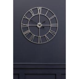 Interiors by Premier Genova 60cm Dia Silver Metal Roman Numeral Wall Cl - thumbnail 2