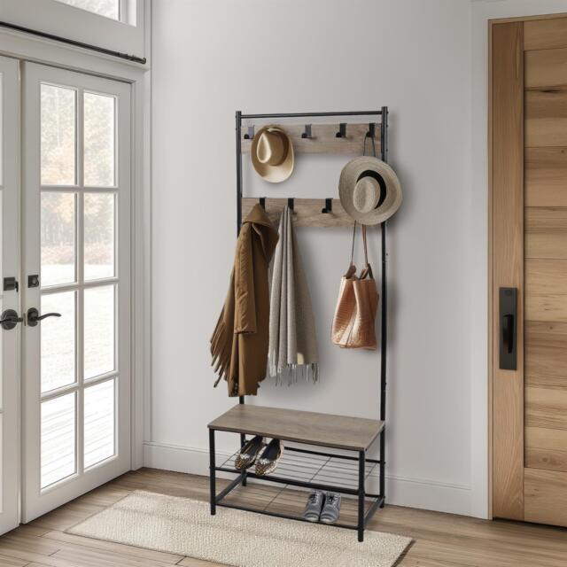 House of Home Multi Function Coat Stand Black frame rustic grey - image 1