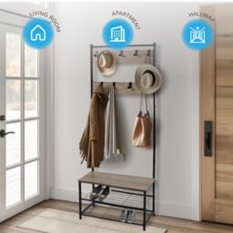 House of Home Multi Function Coat Stand Black frame rustic grey - thumbnail 5