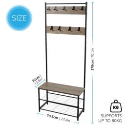House of Home Multi Function Coat Stand Black frame rustic grey - thumbnail 7