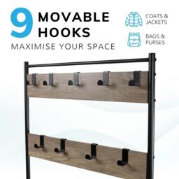 House of Home Multi Function Coat Stand Black frame rustic grey - thumbnail 8