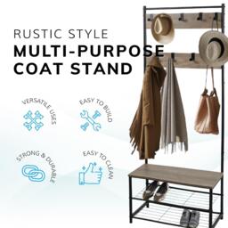 House of Home Multi Function Coat Stand Black frame rustic grey - thumbnail 4