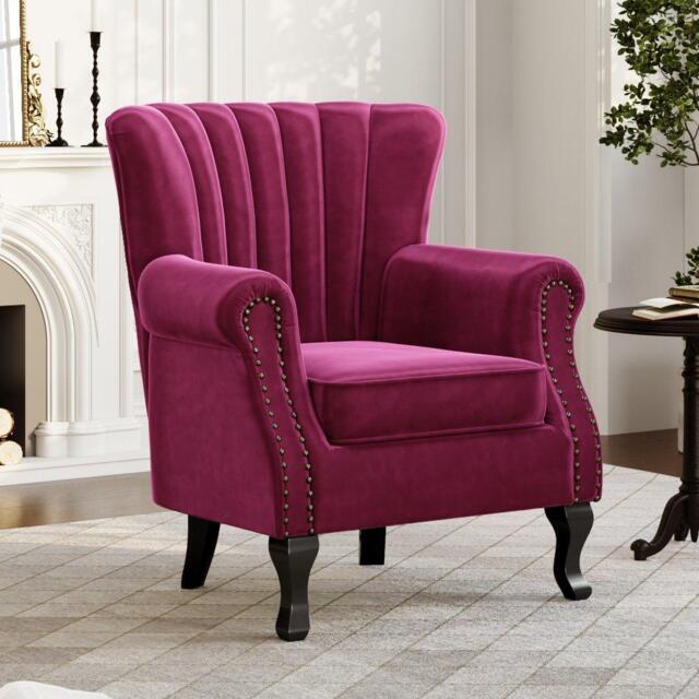 Kabinet UK Vintage Velvet Wing Back Armchair with Studs - image 1