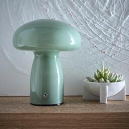 K Living Cory Green Glass Mushroom Shape Recharge LED Lamp