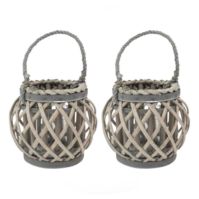 JVL Luna Natural Round Willow Wood Lantern With Br - image 1