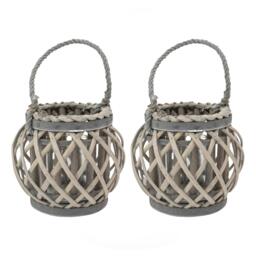 JVL Luna Natural Round Willow Wood Lantern With Br