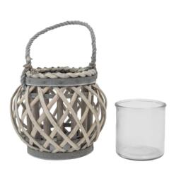 JVL Luna Natural Round Willow Wood Lantern With Br - thumbnail 3