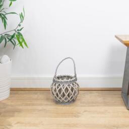 JVL Luna Natural Round Willow Wood Lantern With Br - thumbnail 4