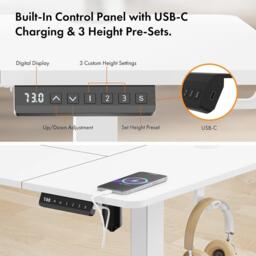 VonHaus White Standing Desk 140x60cm with USB-C Charging - thumbnail 7