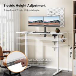 VonHaus White Standing Desk 140x60cm with USB-C Charging - thumbnail 4