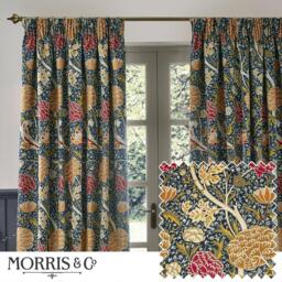 Morris and Co Cray Fully Lined Floral Velvet Pencil Pleat Curtai - thumbnail 1
