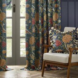 Morris and Co Cray Fully Lined Floral Velvet Pencil Pleat Curtai - thumbnail 4