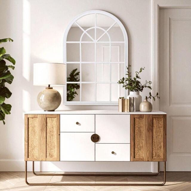 Interiors by Premier Lovida White Arched Wooden Frame Wall Mirror - image 1