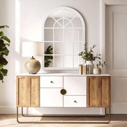 Interiors by Premier Lovida White Arched Wooden Frame Wall Mirror - thumbnail 1