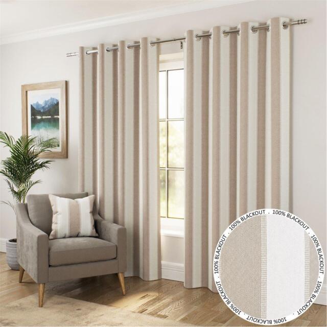 Enhanced Living Henley Woven Striped Blackout Eyelet Curtains - image 1