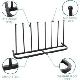 House of Home 4 Pair Black Boot Shoe Welly Stand Storage - thumbnail 5