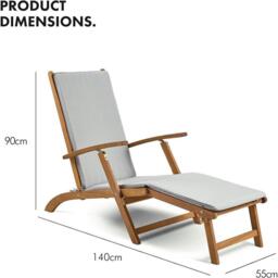 VonHaus Hudson Grey Sun Lounger Chair With Cushion - thumbnail 3