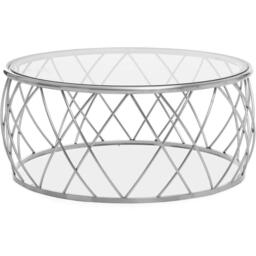 Interiors by Premier Ackley Silver Round Coffee Table with Clear Glass - thumbnail 1