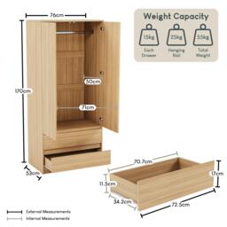 Lassic Vida Designs Denver 2 Door Wardrobe With Drawers - thumbnail 2