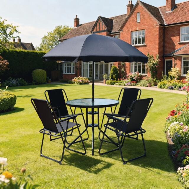 Linea 5-Piece Glass Top Folding Garden Dining Set - image 1