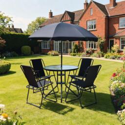 Linea 5-Piece Glass Top Folding Garden Dining Set - thumbnail 1