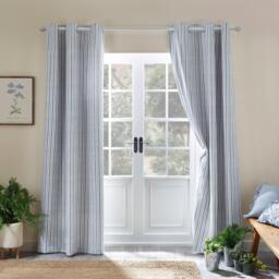 Catherine Lansfield Logan Stripe Lined Eyelet Curtains Blue - thumbnail 2
