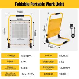Breeins Portable Rechargeable LED Floodlight Work Light - thumbnail 3