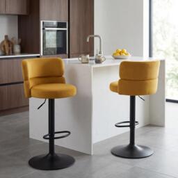 Shankar Set of 2 Mason Brushed Velvet Black Base Bar Stool - thumbnail 1