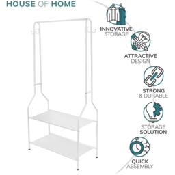 House of Home Clothes Rail With Two Shelves in White Powder Coat - thumbnail 3