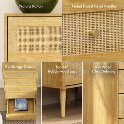 VonHaus Sienna Rattan Tall Chest of Drawers - thumbnail 4